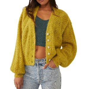 Free people Amelia Alpaca Pointelle Cardigan moss green